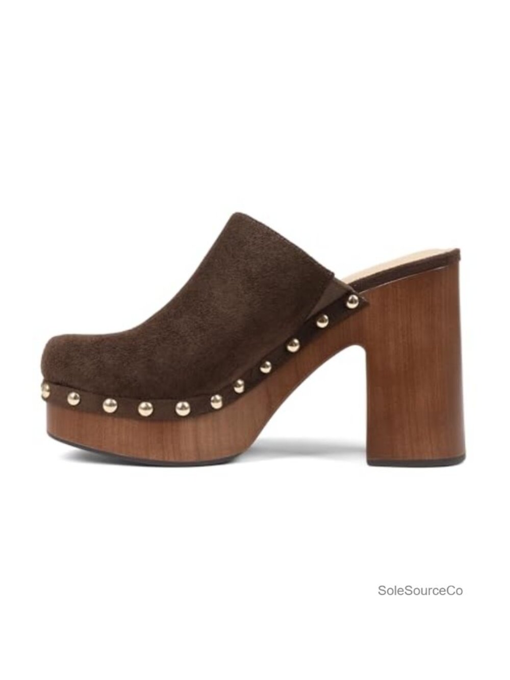 Suede Platform Clogs Studded Slip On Wood Block Heel Mules